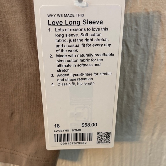 NWT Lululemon Athletica Long Sleeve Tee - Taupe Women Size 16 - Picture 3 of 7